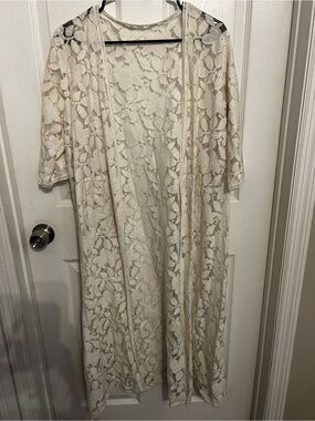 Lightweight Cream Lace Duster Cardigan - Women Tops